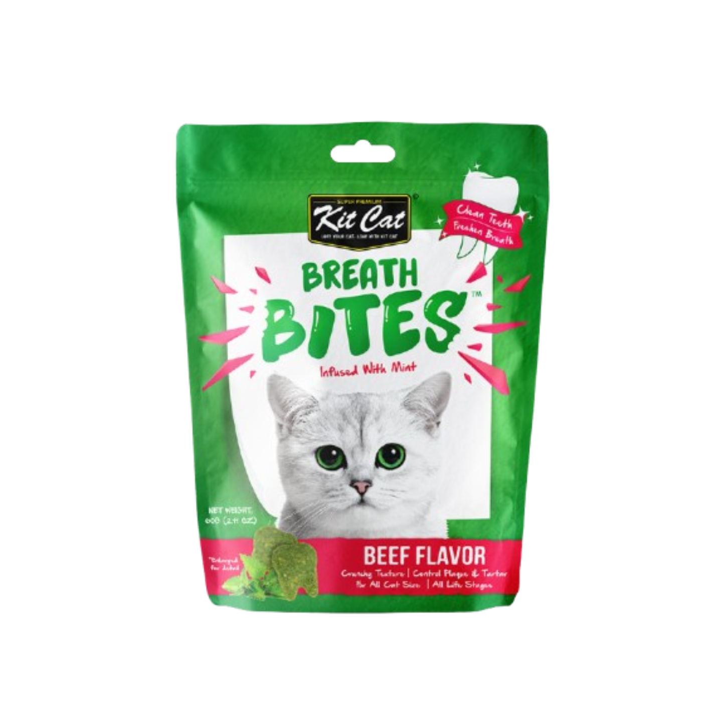 Kit Cat Breath Bites Mint & Beef Flavour Dental Cat Treats (60g)