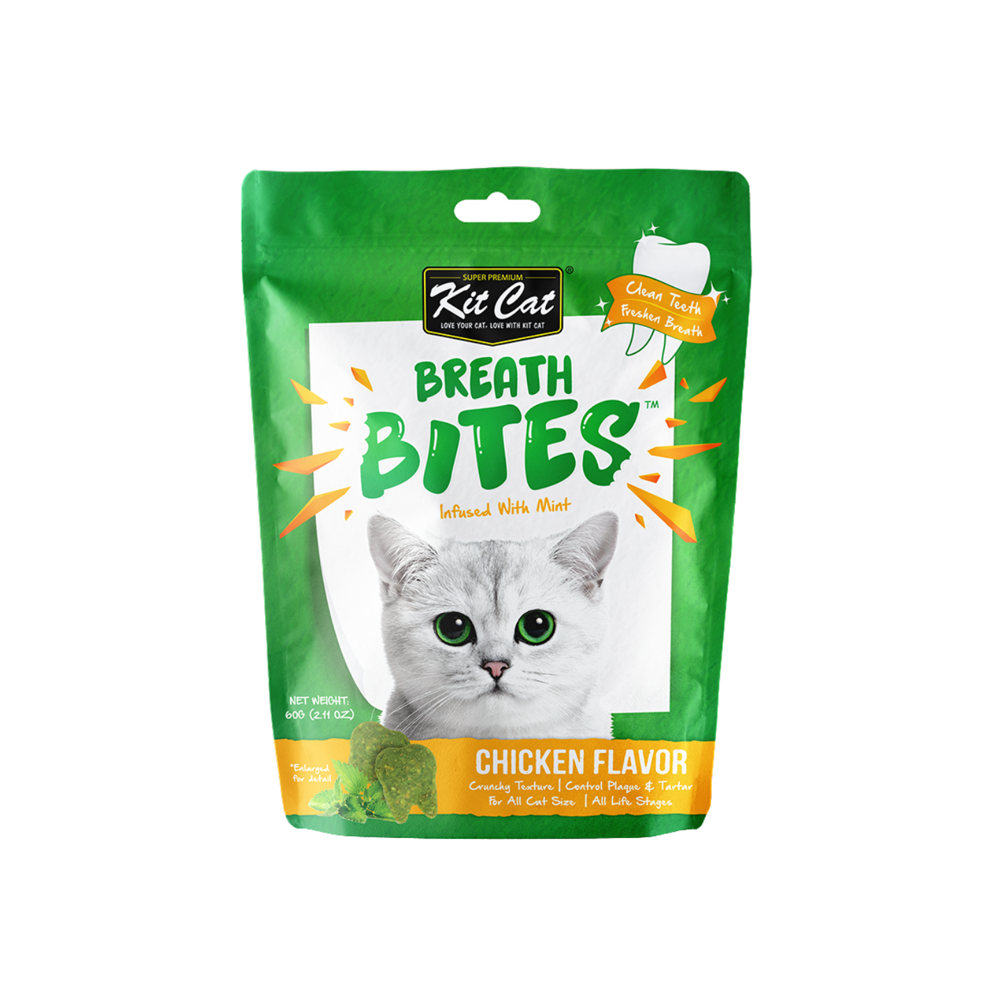 Kit Cat Breath Bites Mint & Chicken Flavour Dental Cat Treats (60g)