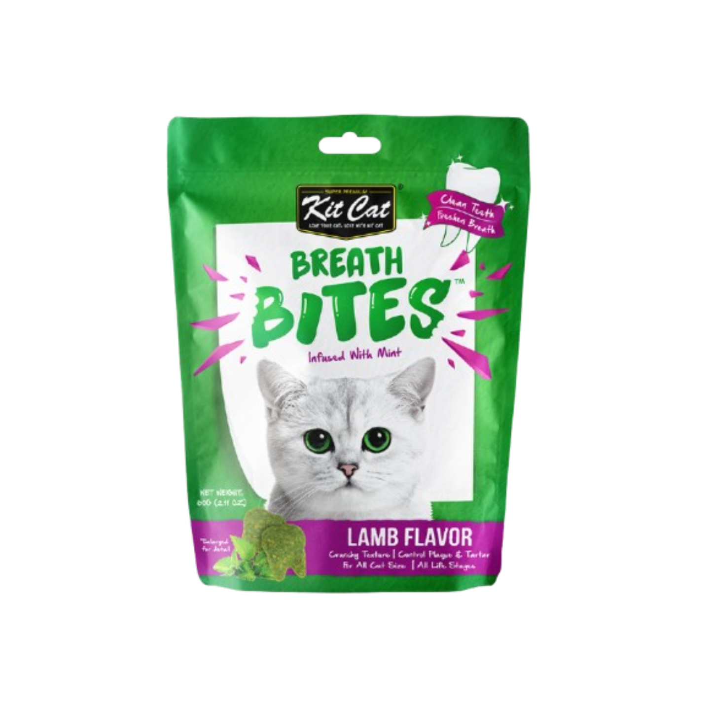 Kit Cat Breath Bites Mint & Lamb Flavour Dental Cat Treats (60g)