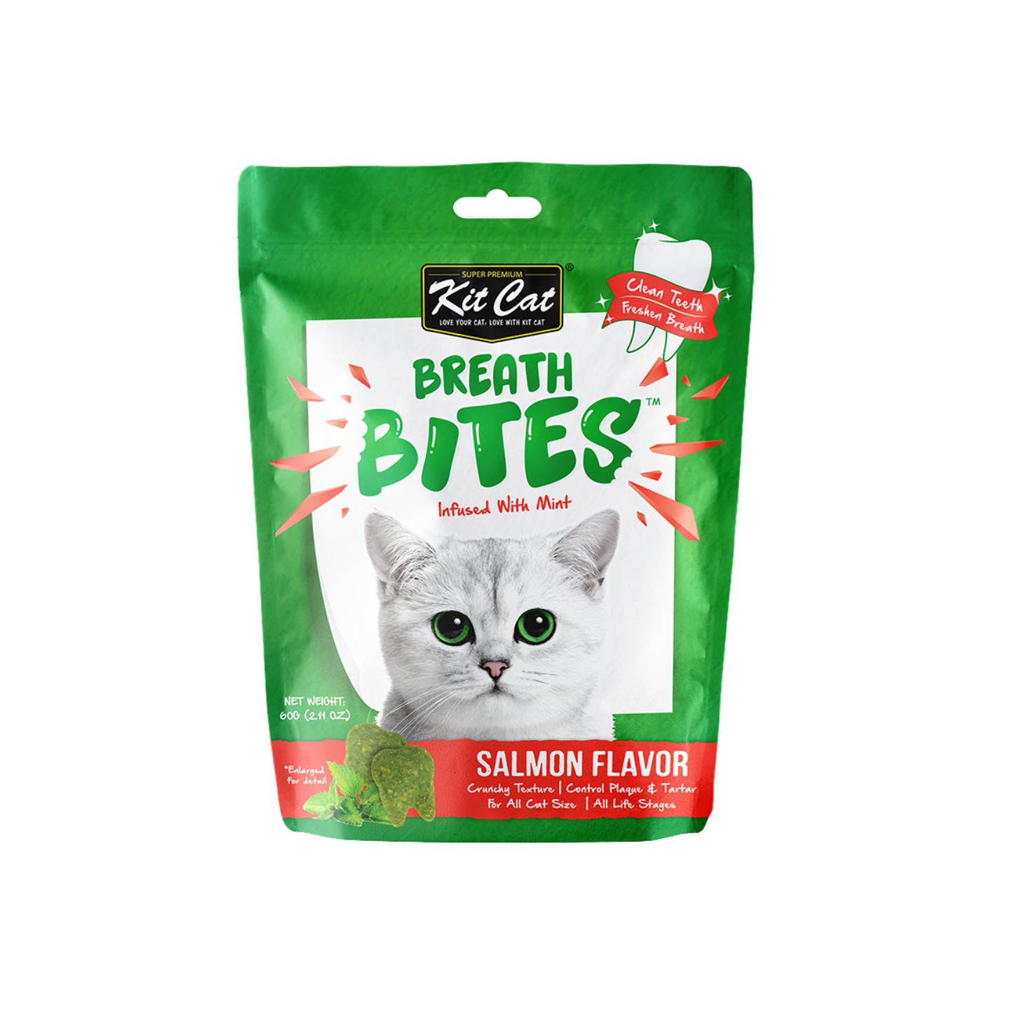 Kit Cat Breath Bites Mint & Salmon Flavour Dental Cat Treats (60g)