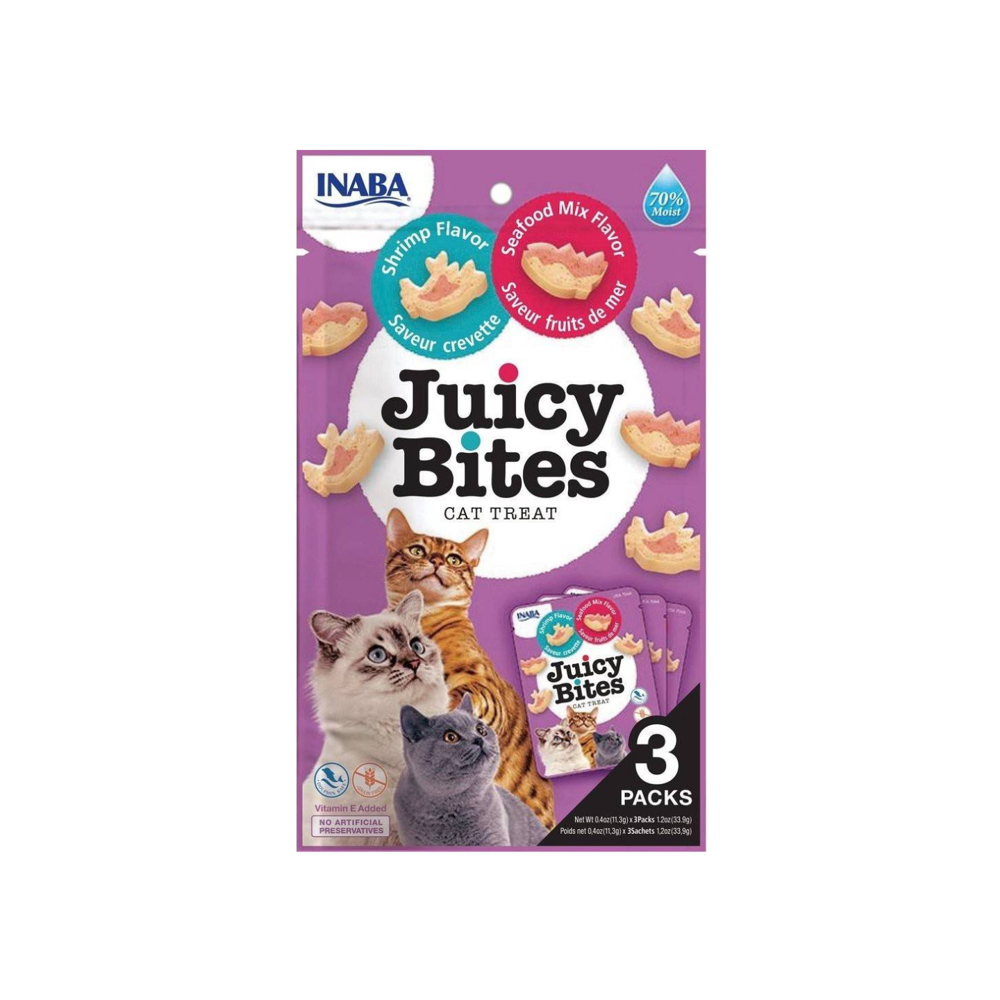 Inaba Juicy Bites Shrimp & Seafood Mix 11.3g 3-pack treat packaging