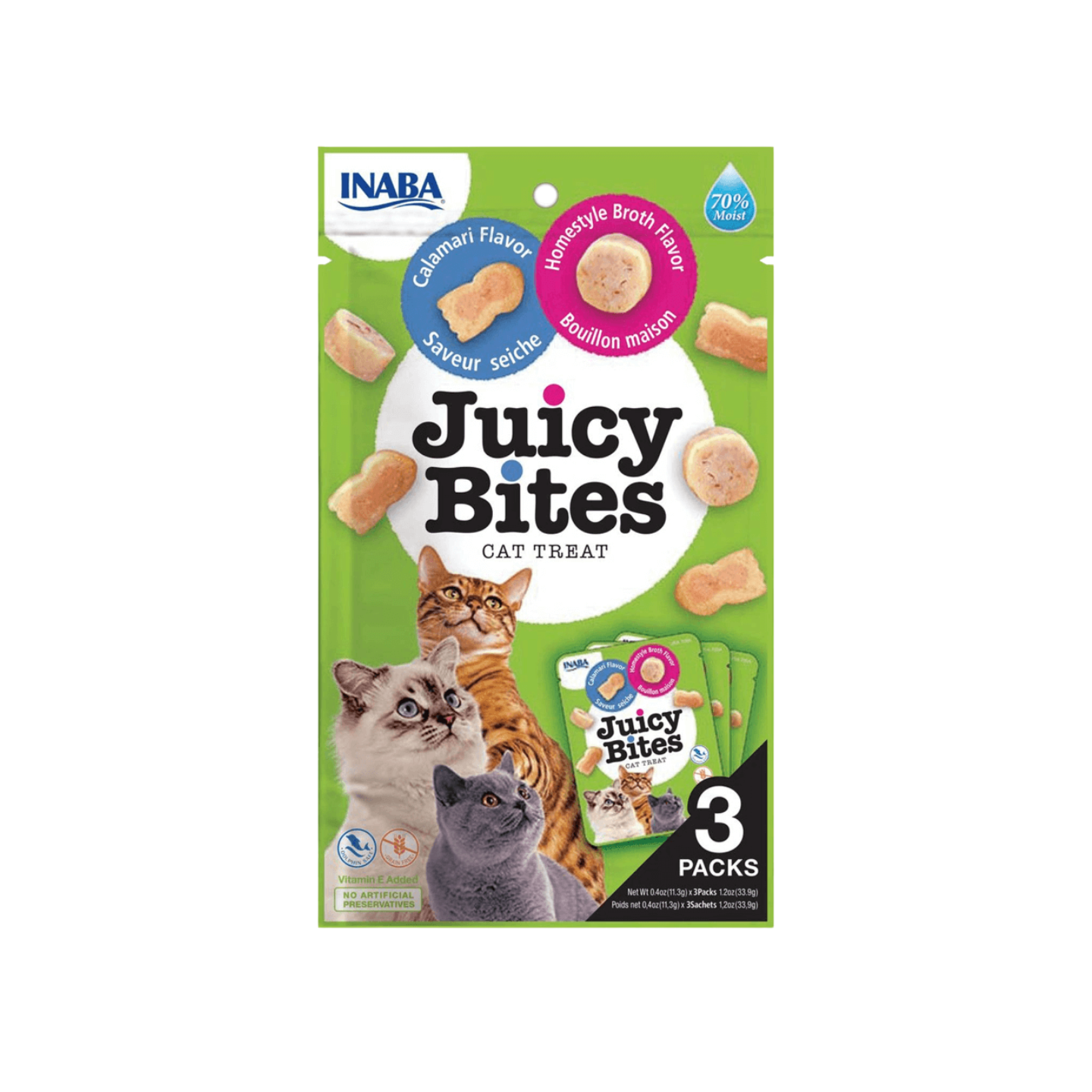 Inaba Juicy Bites Calamari & Homestyle Broth 11.3g 3-pack treat packaging