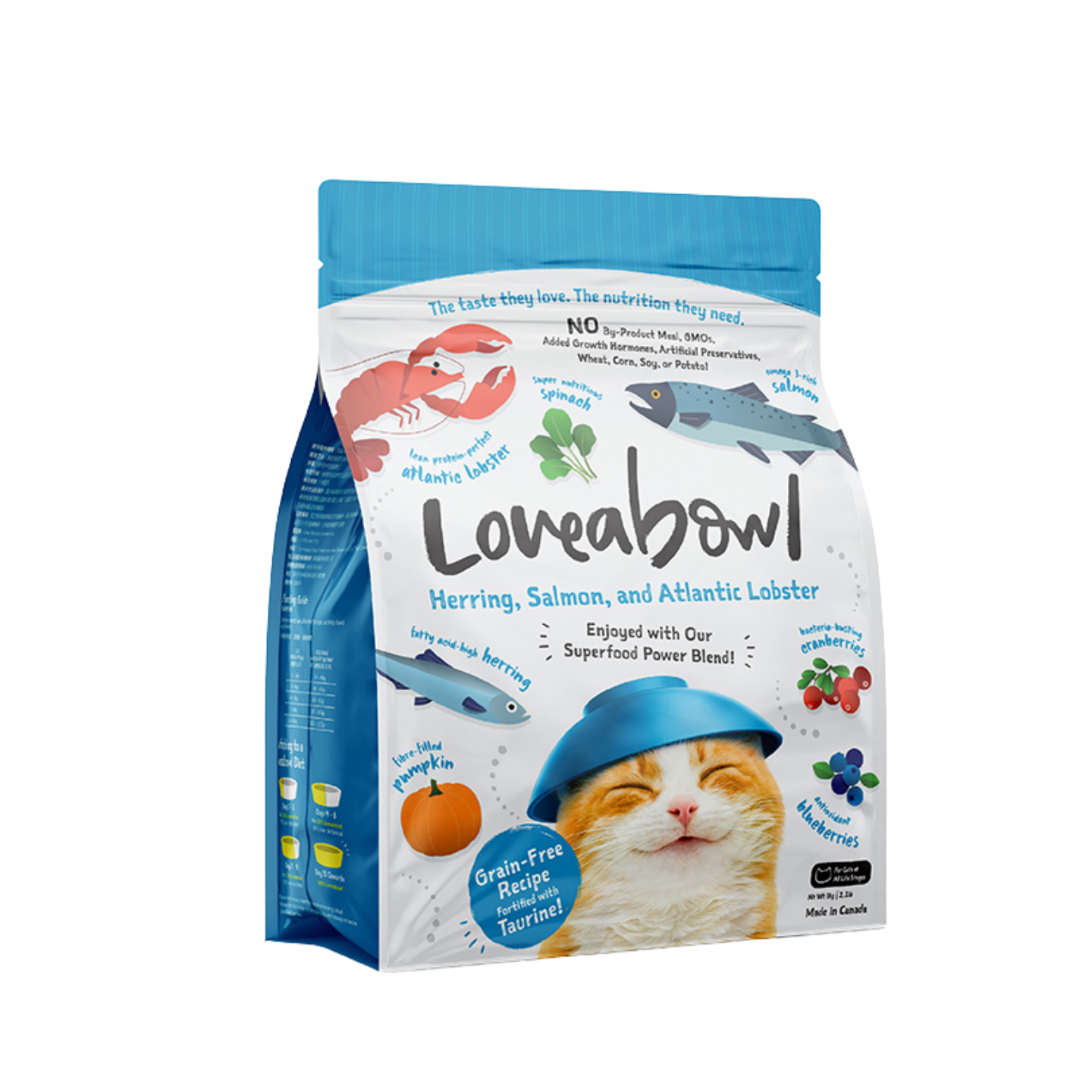 Loveabowl Grain-Free Herring Salmon and Atlantic Lobster dry cat food 1kg packaging