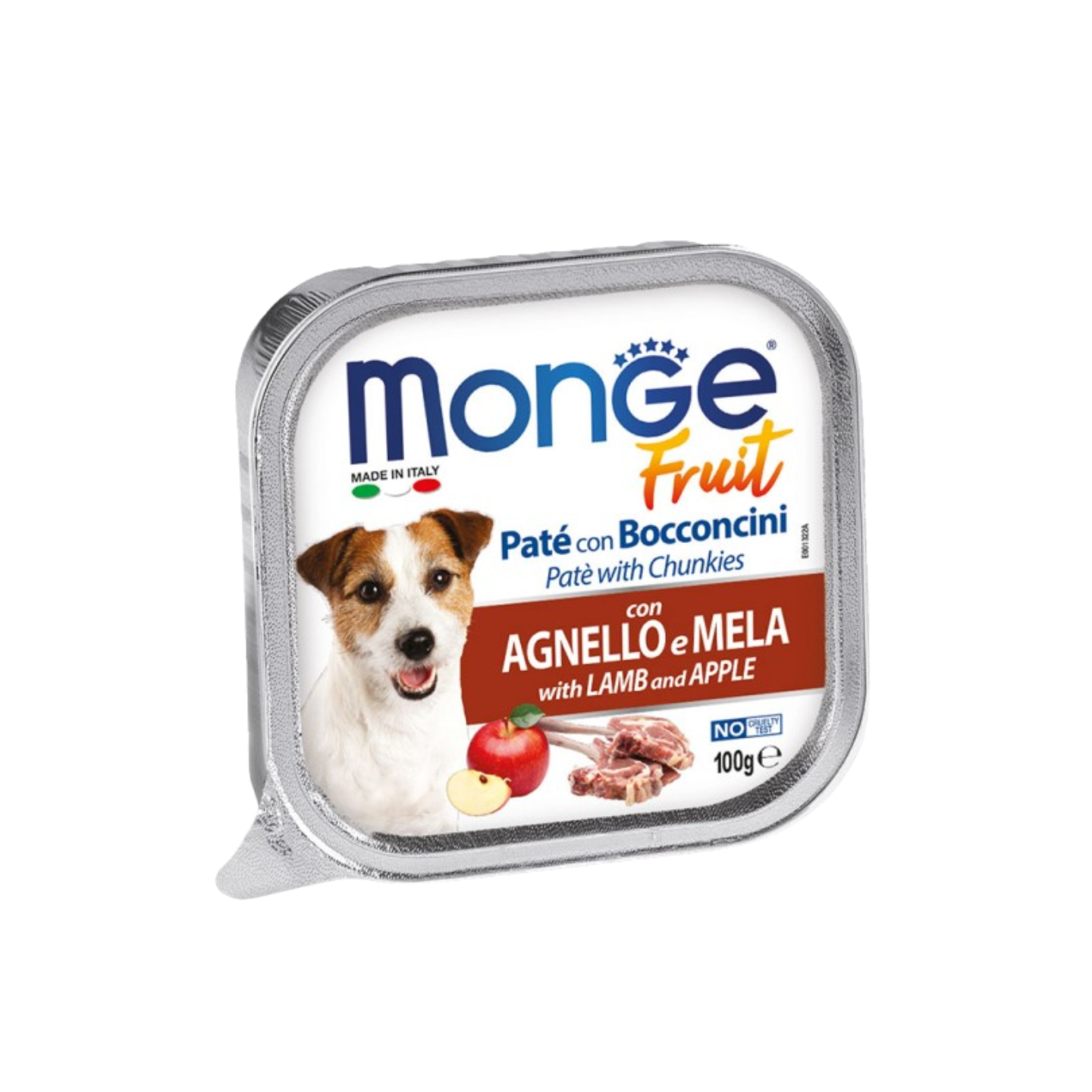 Monge Fruit Paté and Chunkies with Lamb and Apple (100g) wet dog food tin
