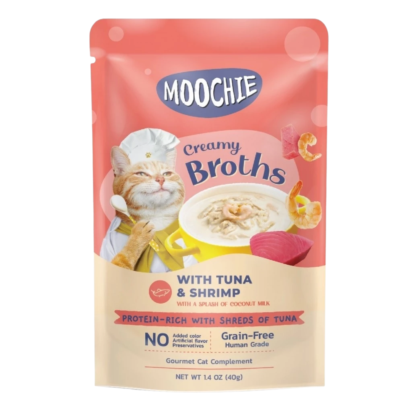 [16 Pouches] Moochie Creamy Broths Tuna & Shrimp Cat Wet Food Pouch (40g)
