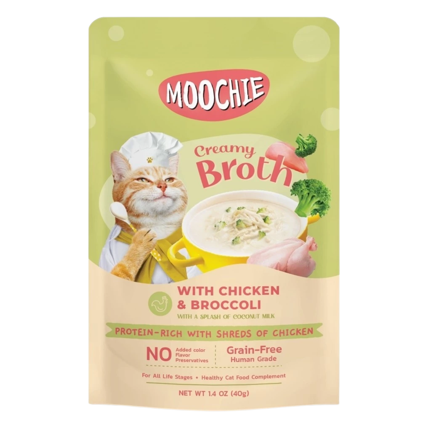 [16 Pouches] Moochie Creamy Broths Chicken & Broccoli Cat Wet Food Pouch (40g)