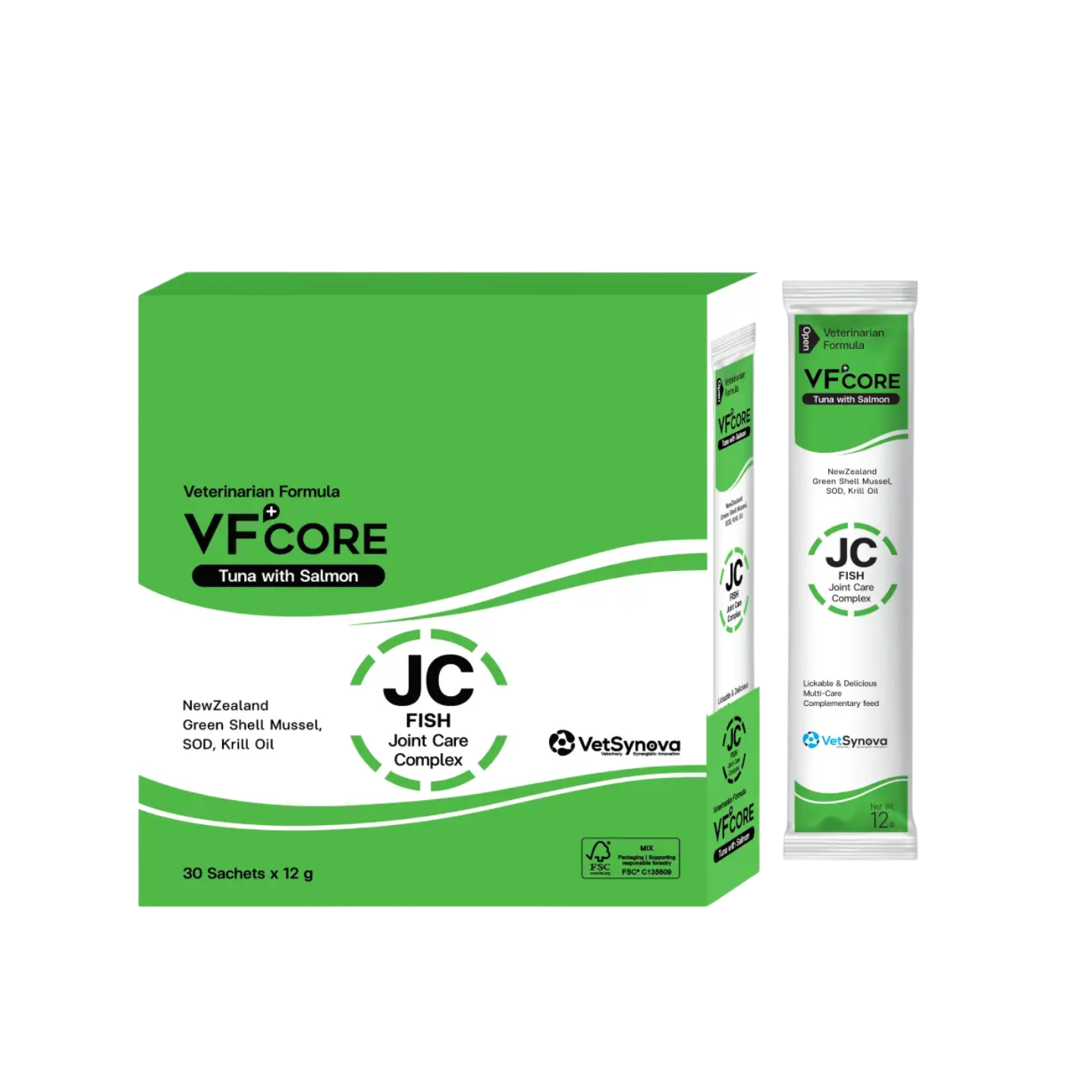VetSynova VF+Core JC Fish Joint Care Cat Lickable Supplement Tuna with Salmon (30s x 12g)