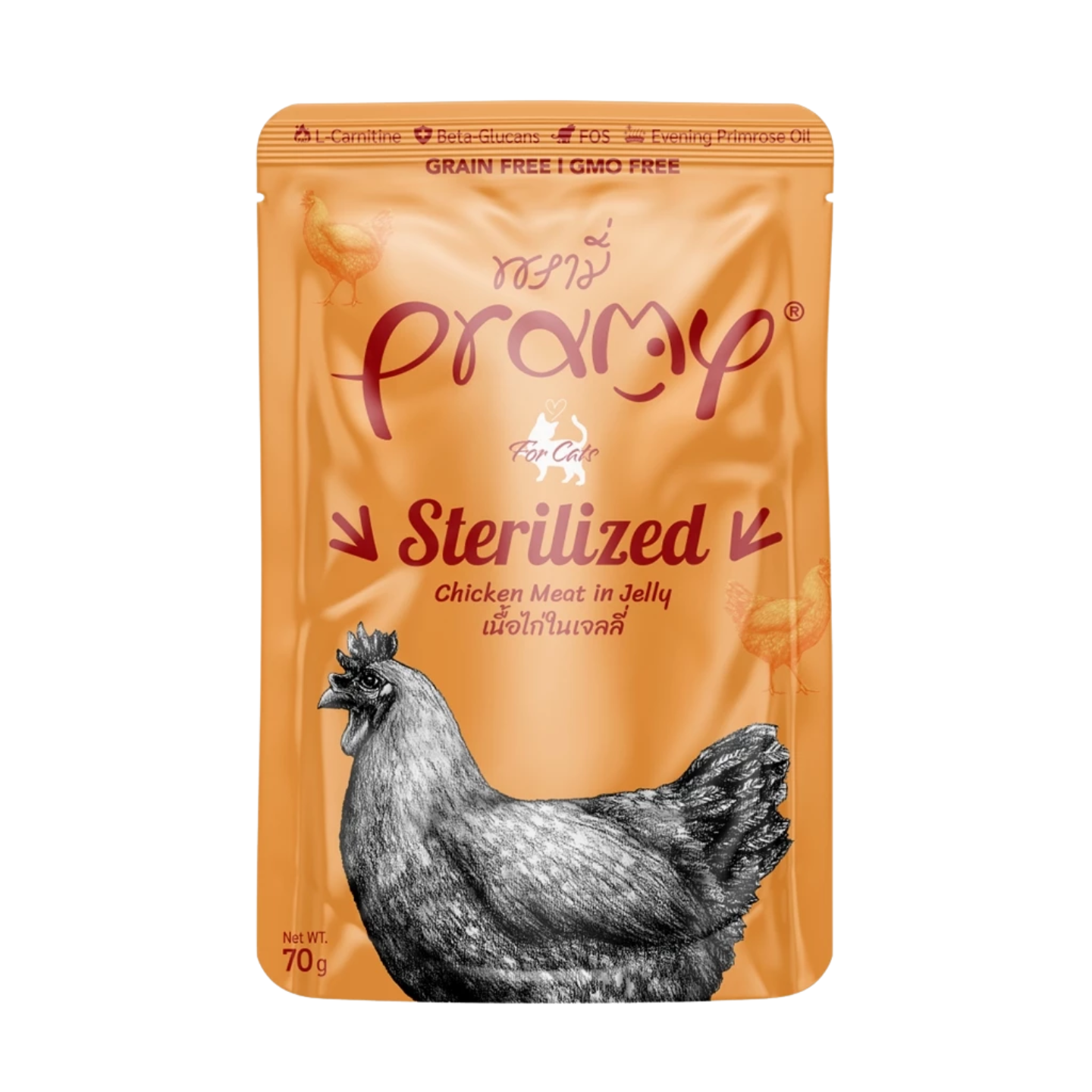 [12 Pouches] Pramy Cat Sterilized Chicken Meat in Jelly (70g)