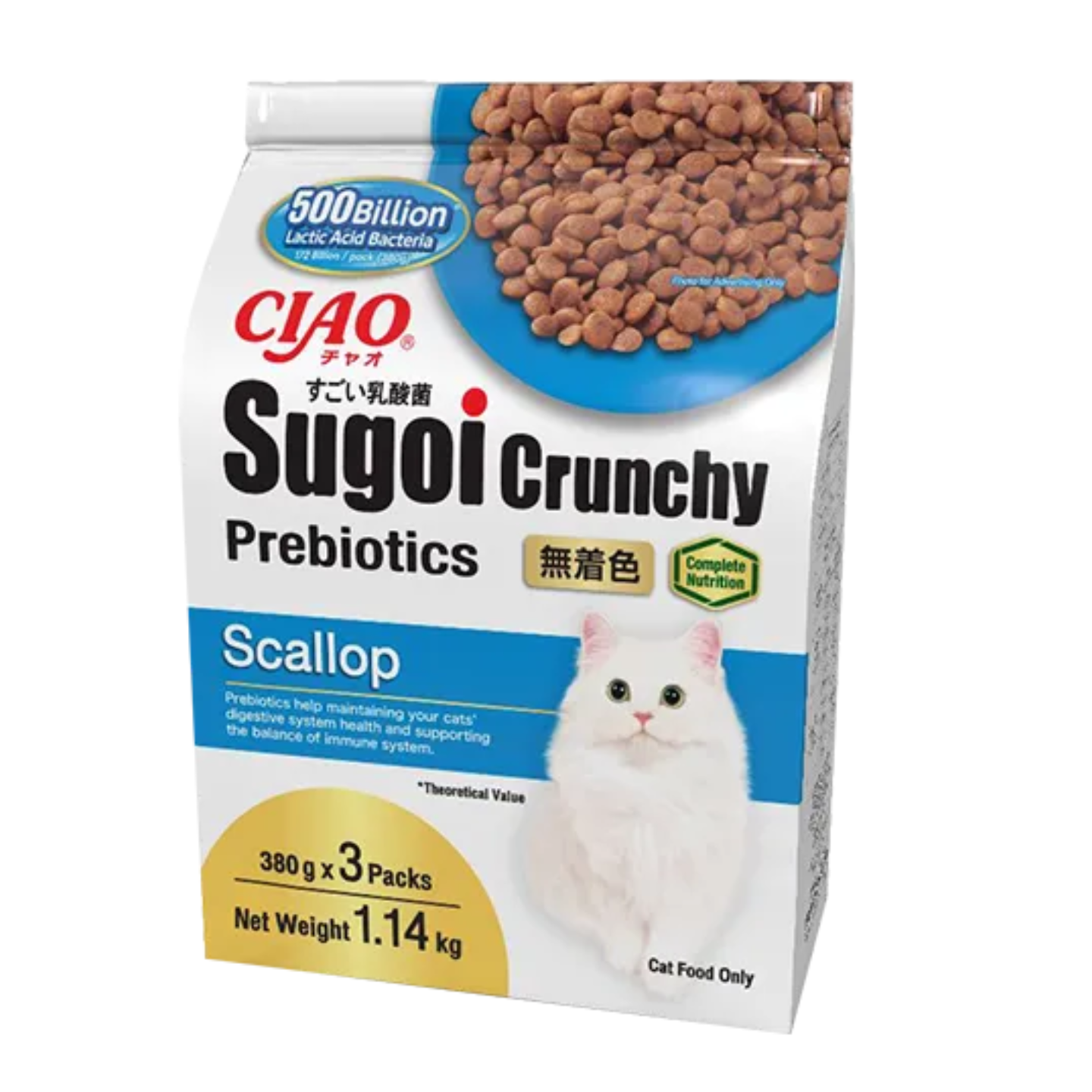 CIAO Sugoi Crunchy Scallop Flavor Plus Prebiotics Dry Cat Food 1.14kg