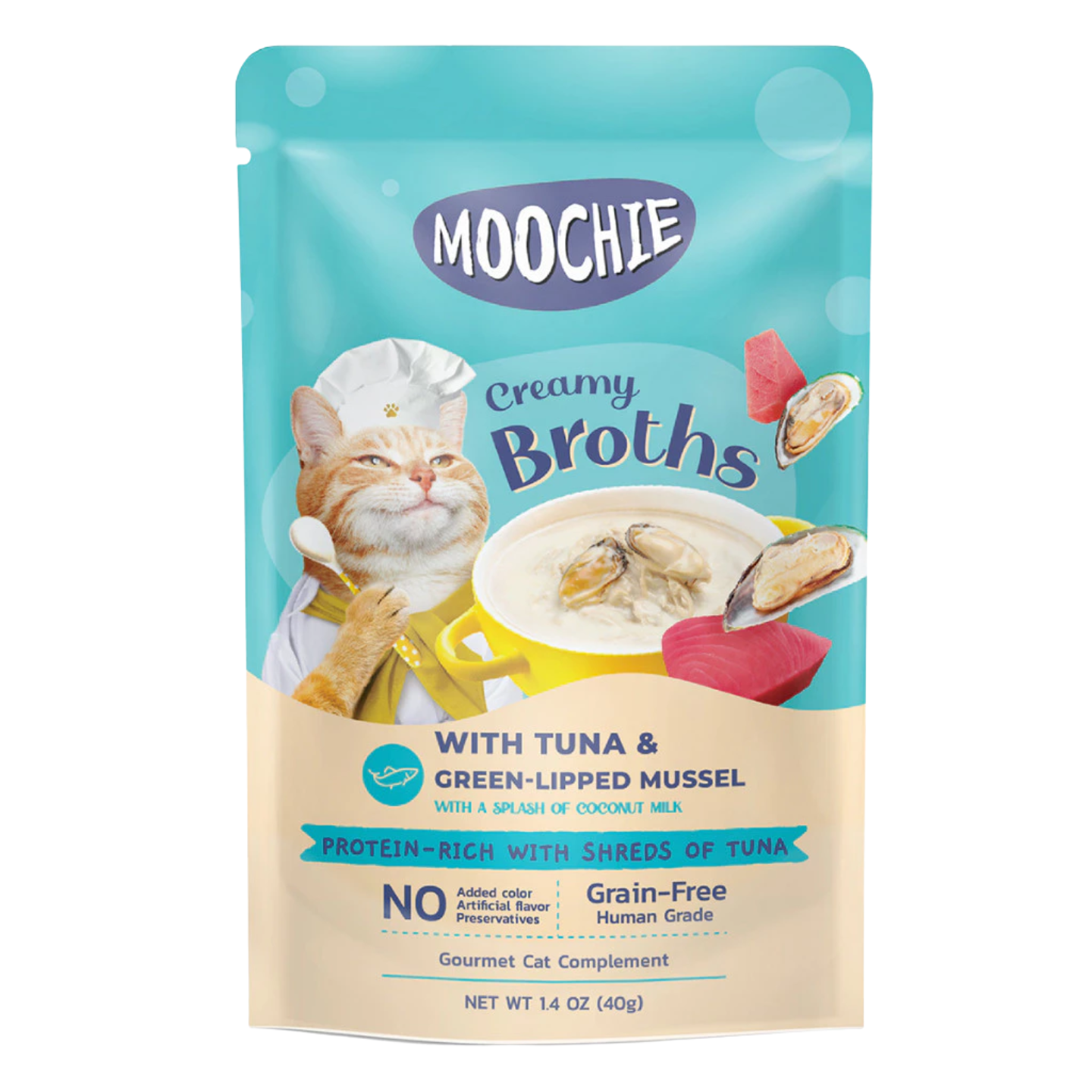 [16 Pouches] Moochie Creamy Broths Tuna & Green-Lipped Mussel Cat Wet Food Pouch (40g)