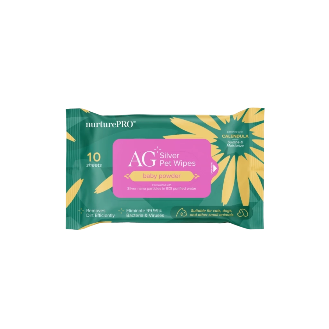 NurturePRO AG+ Silver Baby Powder Pet Wipes for Cats and Dogs 10 Sheets in Singapore